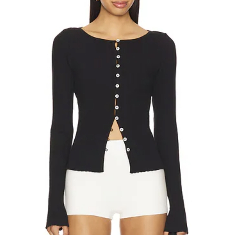 Free People NWOT Tilly Rib Long Sleeve Button Up Top in Navy sz SML & XS - Picture 11 of 14